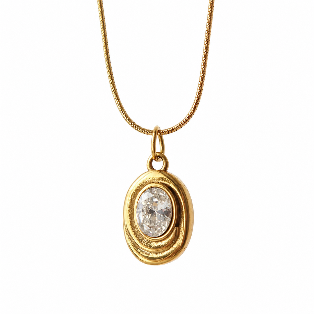 Wave Oval Bezel Pendant Necklace
