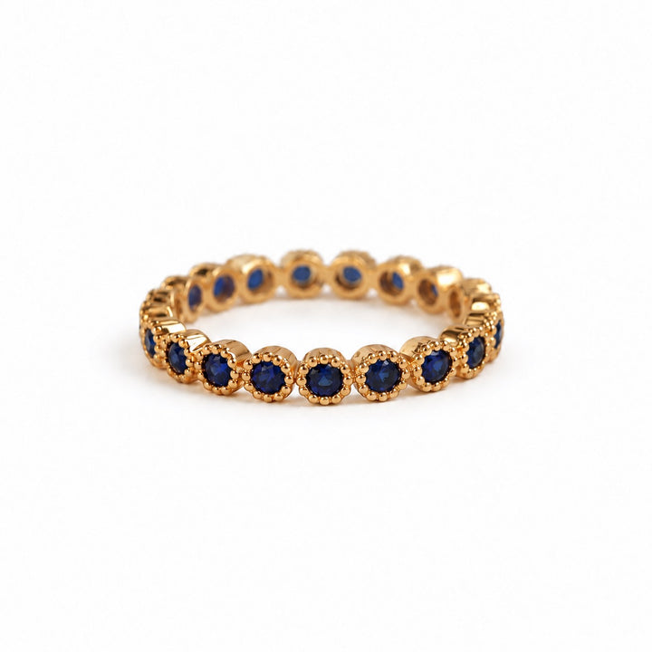 14KY Lab Grown Round Blue Sapphire Milgrain Ring