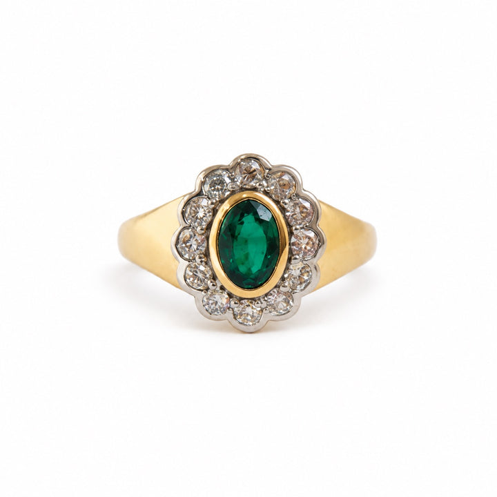 14KY Lab Grown Emerald &amp; Diamond Heirloom Signet Ring
