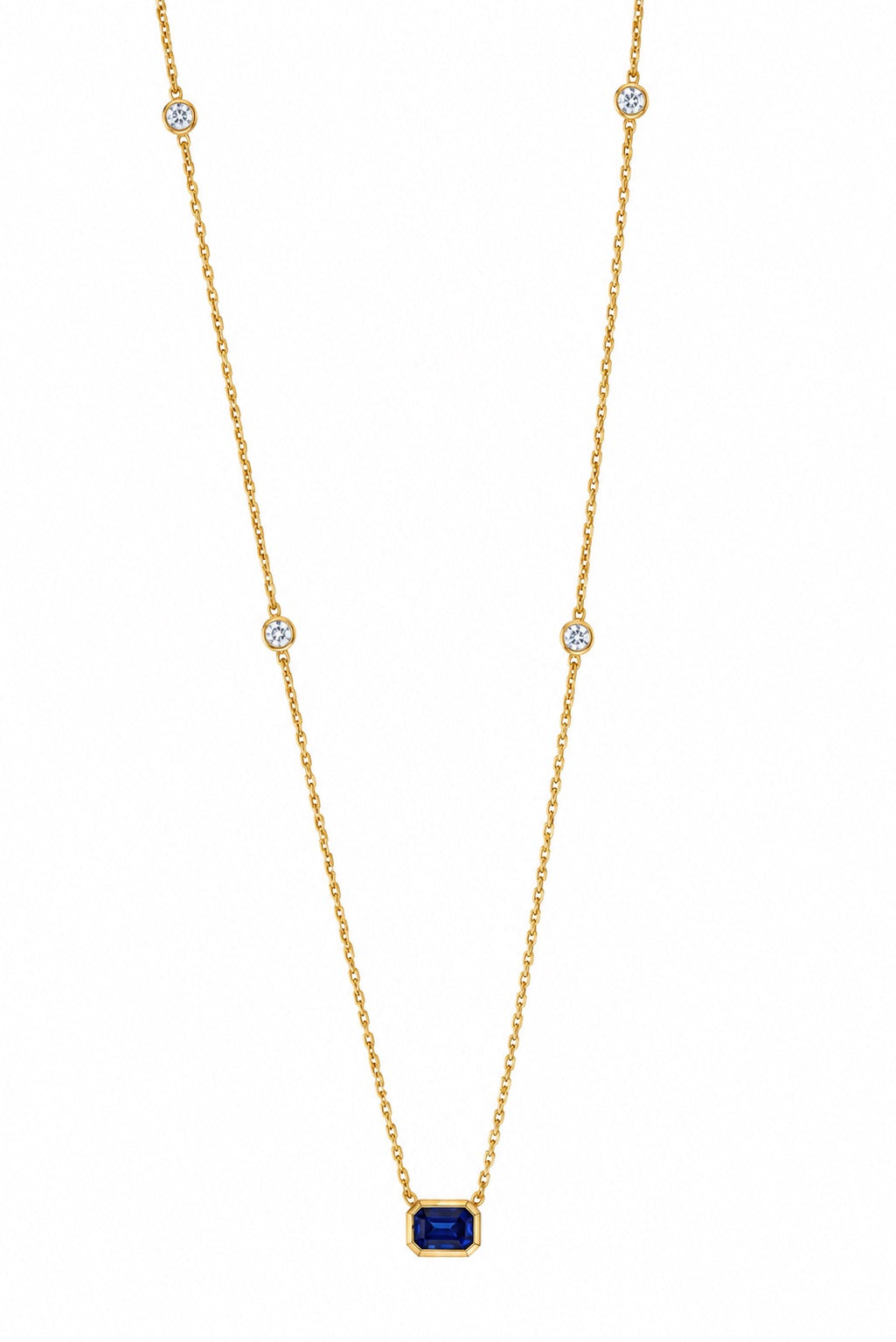 14KY Lab Grown Diamond &amp; Emerald-Cut Gemstone Station Necklace