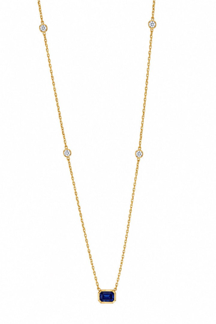 14KY Lab Grown Diamond &amp; Emerald-Cut Gemstone Station Necklace