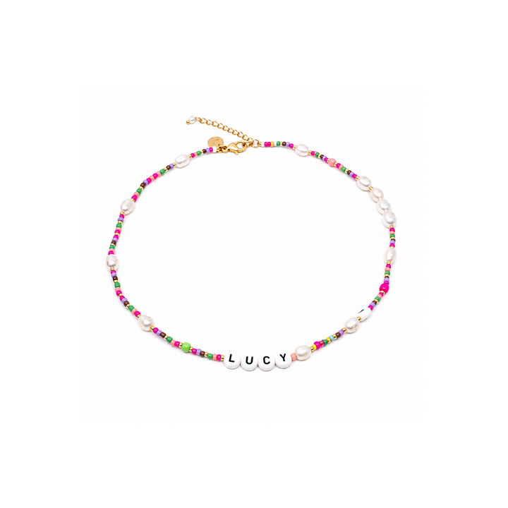Confetti Bead and Pearl Name Necklace-Embark Fine Jewelry