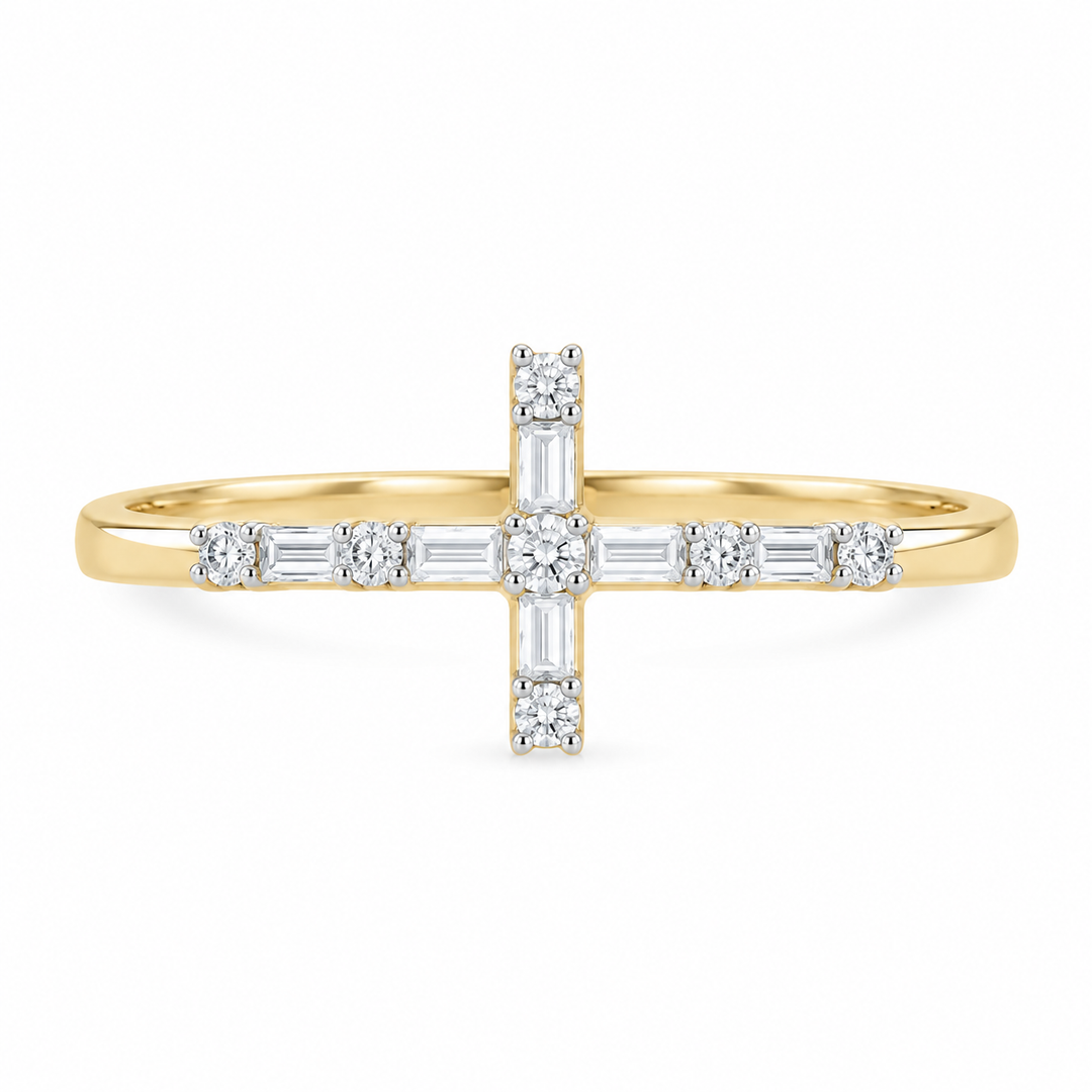 14K Baguette Diamond Cross Ring