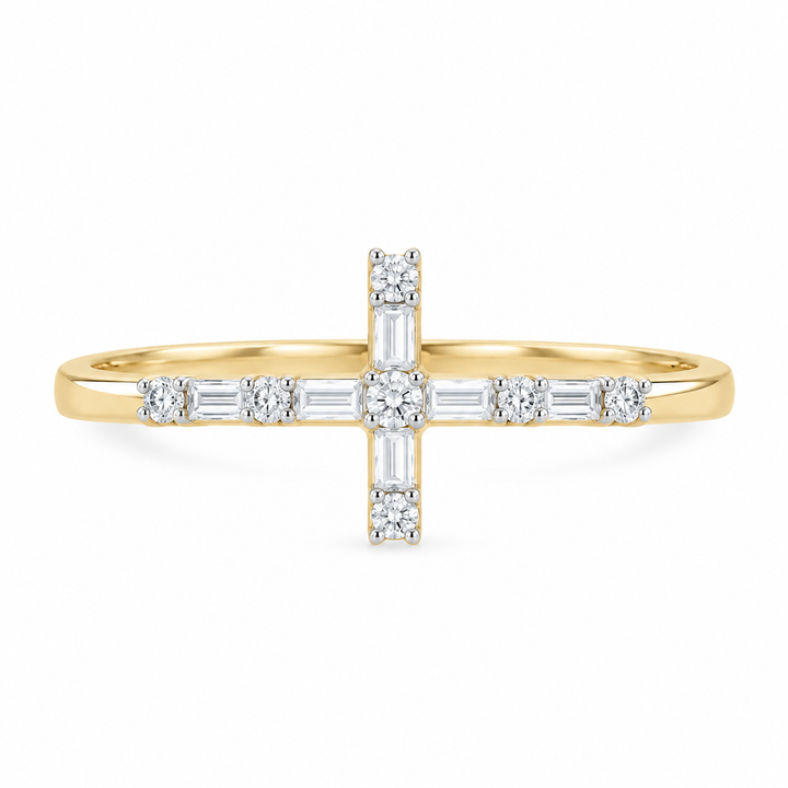 14K Baguette Diamond Cross Ring