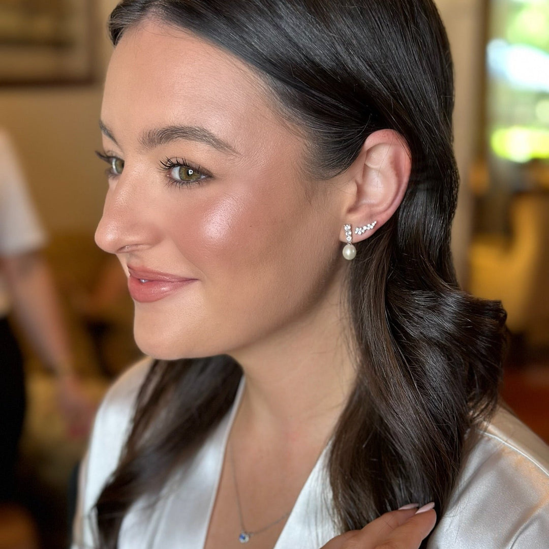 Cultured Freshwater Pearl &amp; CZ Dangle Earrings