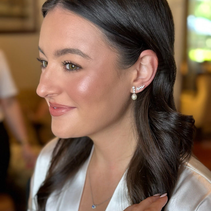Cultured Freshwater Pearl &amp; CZ Dangle Earrings