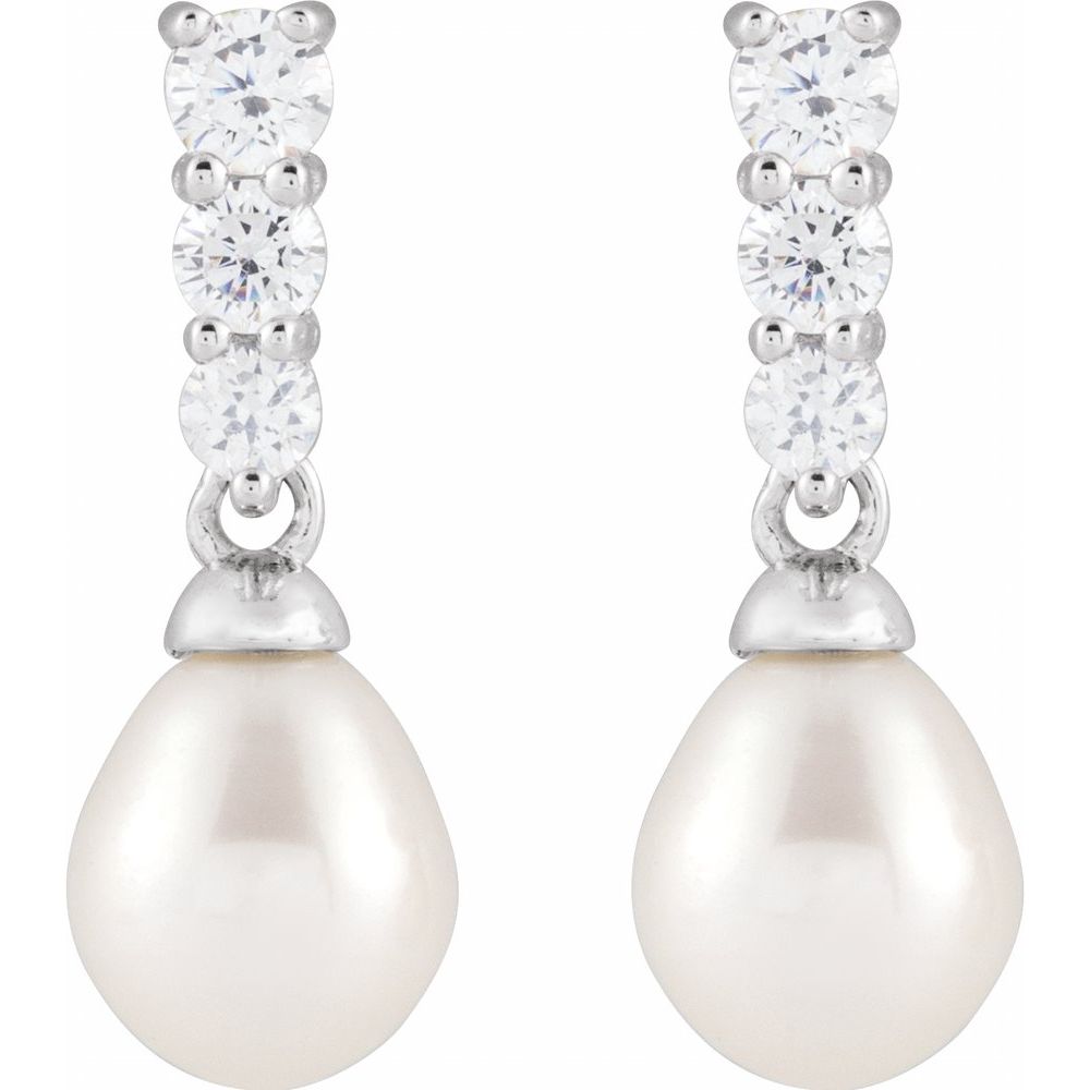 Cultured Freshwater Pearl &amp; CZ Dangle Earrings