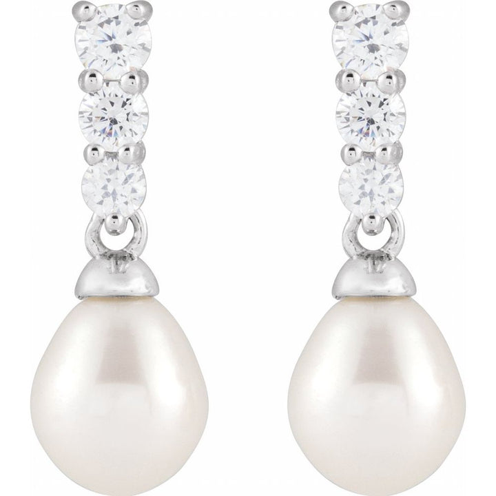Cultured Freshwater Pearl &amp; CZ Dangle Earrings