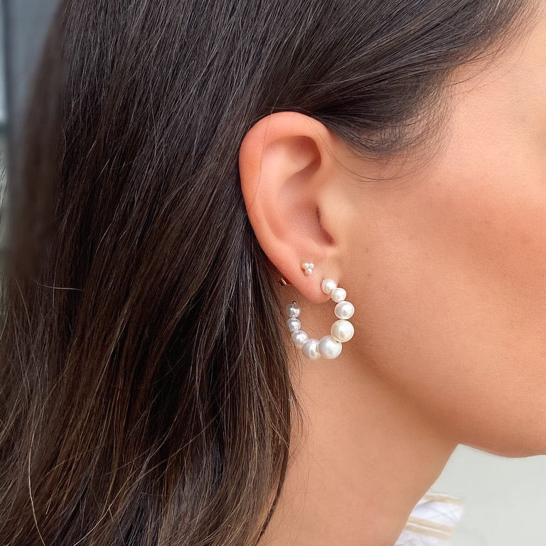 Cultured White Freshwater Pearl Hoops