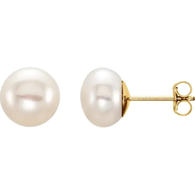 Cultured White Freshwater Pearl Studs