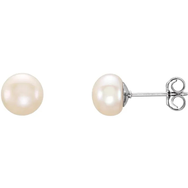 Cultured White Freshwater Pearl Studs
