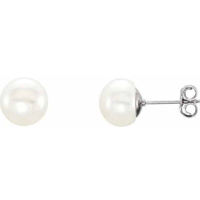 Cultured White Freshwater Pearl Studs