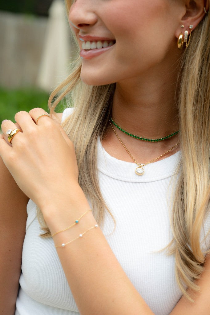 Bezel Oval Bead Chain Necklace