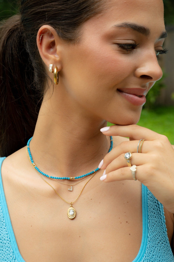 Wave Oval Bezel Pendant Necklace