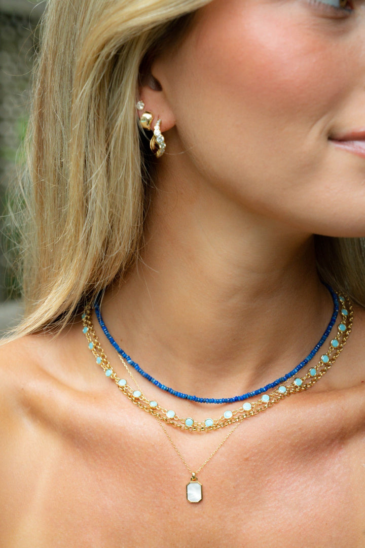Turquoise Bezel Chain Link Necklace
