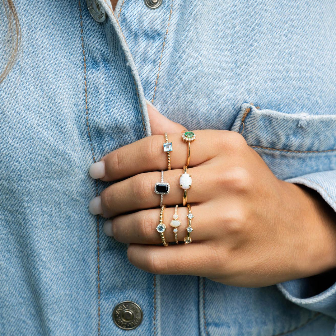 14K Emerald-Cut Blue Sapphire &amp; Diamond Ring
