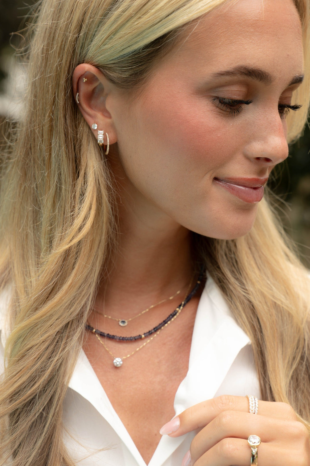14KY Lab Grown Emerald Bezel Huggies