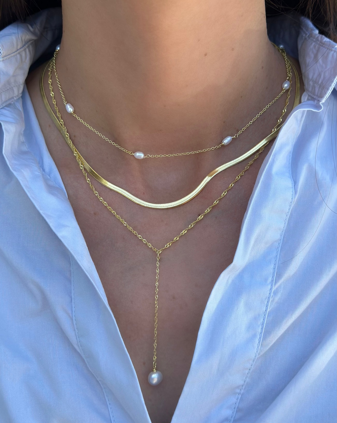 Dainty Pearl Station Necklace
