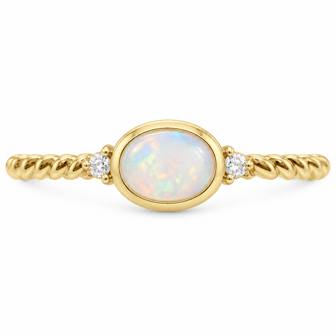 14K Cabochon Gemstone &amp; Diamond Rope Ring