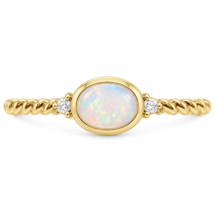 14K Cabochon Gemstone &amp; Diamond Rope Ring