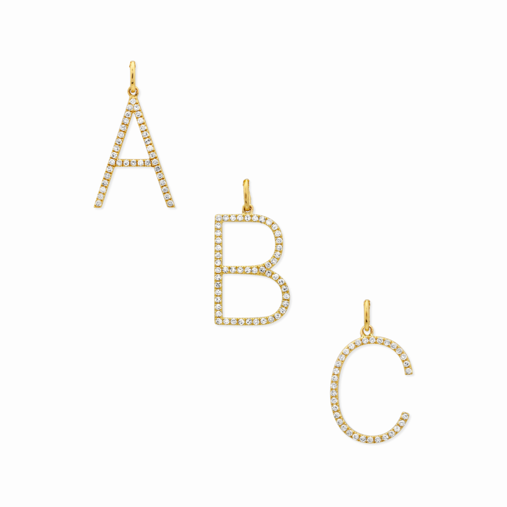 14K Diamond Initial Pendant