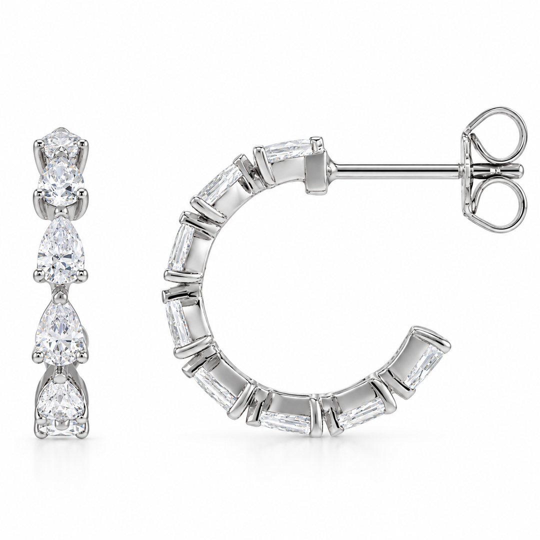 14K 1 1/4 CTW Pear Diamond Huggies