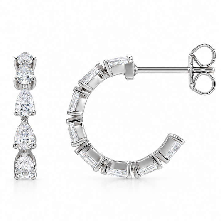 14K 1 1/4 CTW Pear Diamond Huggies