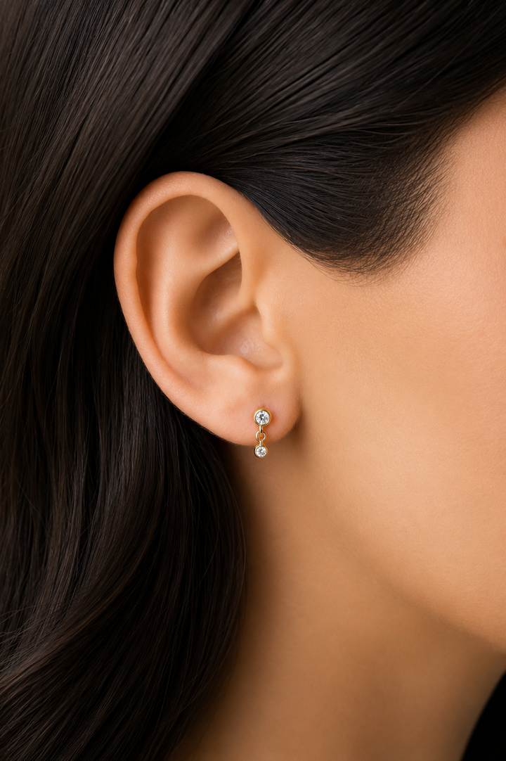 Double Bezel CZ Dangle Flat Back Stud-Embark Fine Jewelry
