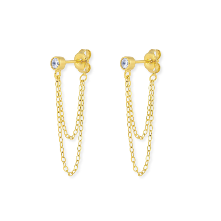Double Chain Bezel Stud Earrings
