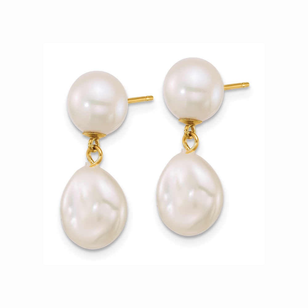 14K Button & Baroque Pearl Dangle Earrings