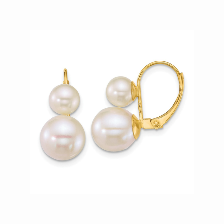 14K Double Freshwater Pearl Leverback Earrings