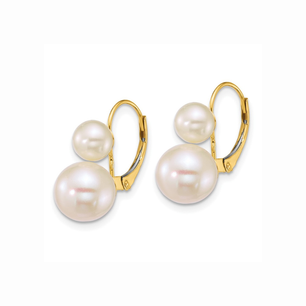 14K Double Freshwater Pearl Leverback Earrings