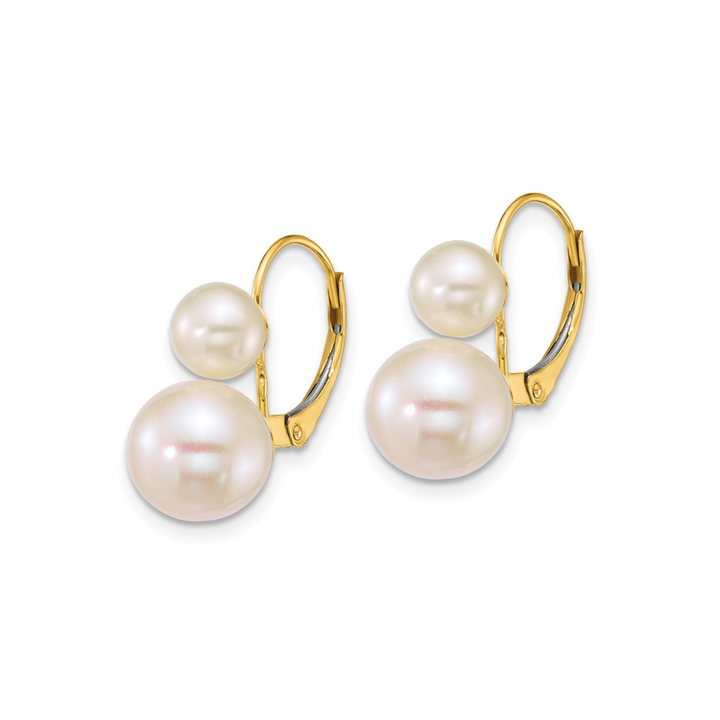 14K Double Freshwater Pearl Leverback Earrings
