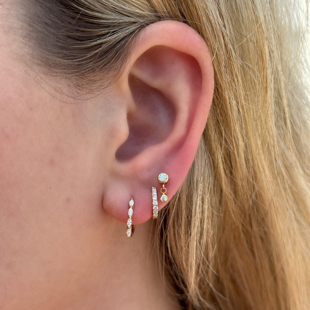 Double Bezel CZ Dangle Flat Back Stud