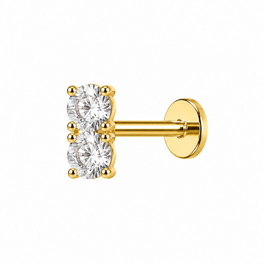 Double CZ Flat Back Stud