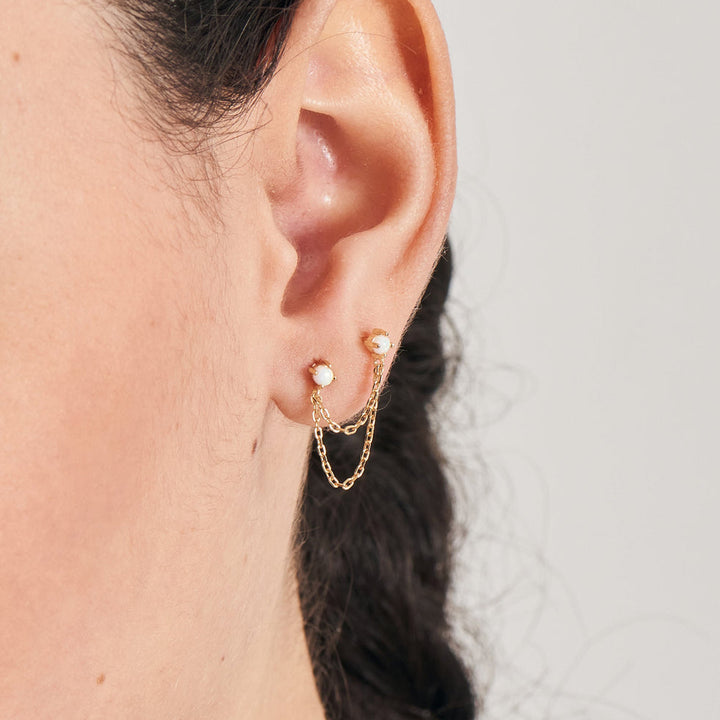 Kyoto Opal Drop Chain Double Barbell Stud