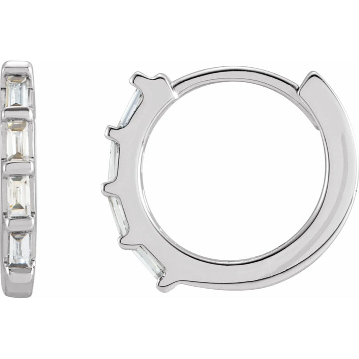 14K 1/10 CTW Natural Diamond Baguette Huggies