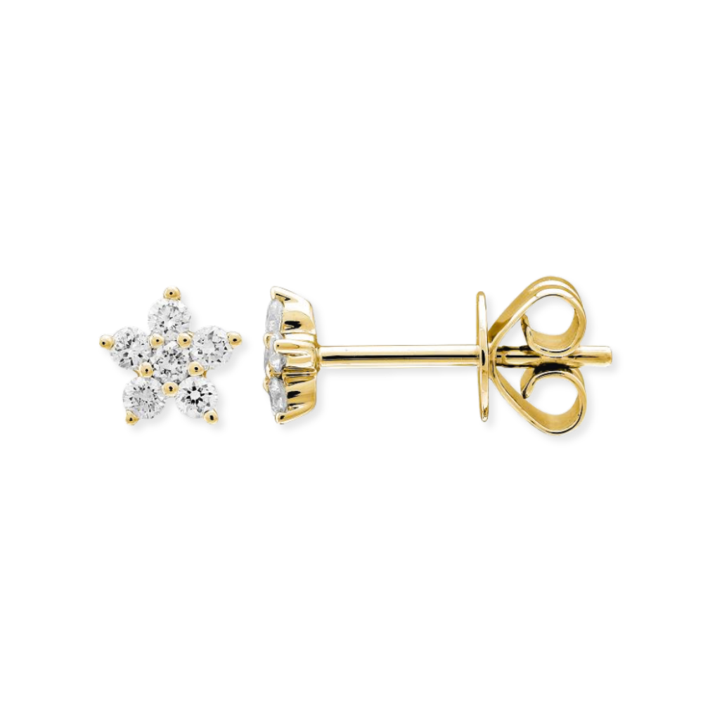 14K Flower Diamond Studs