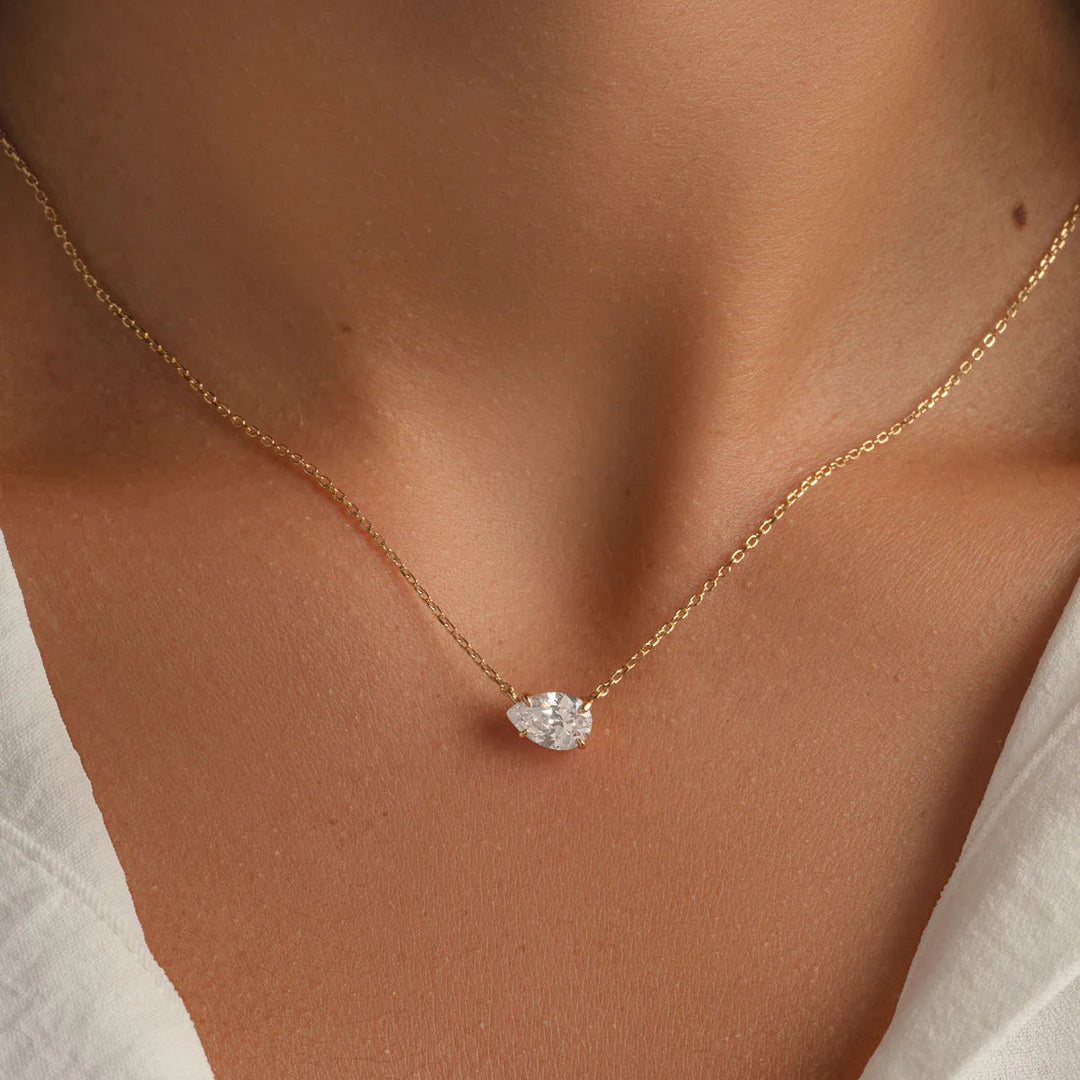 East-West Pear Solitaire Necklace