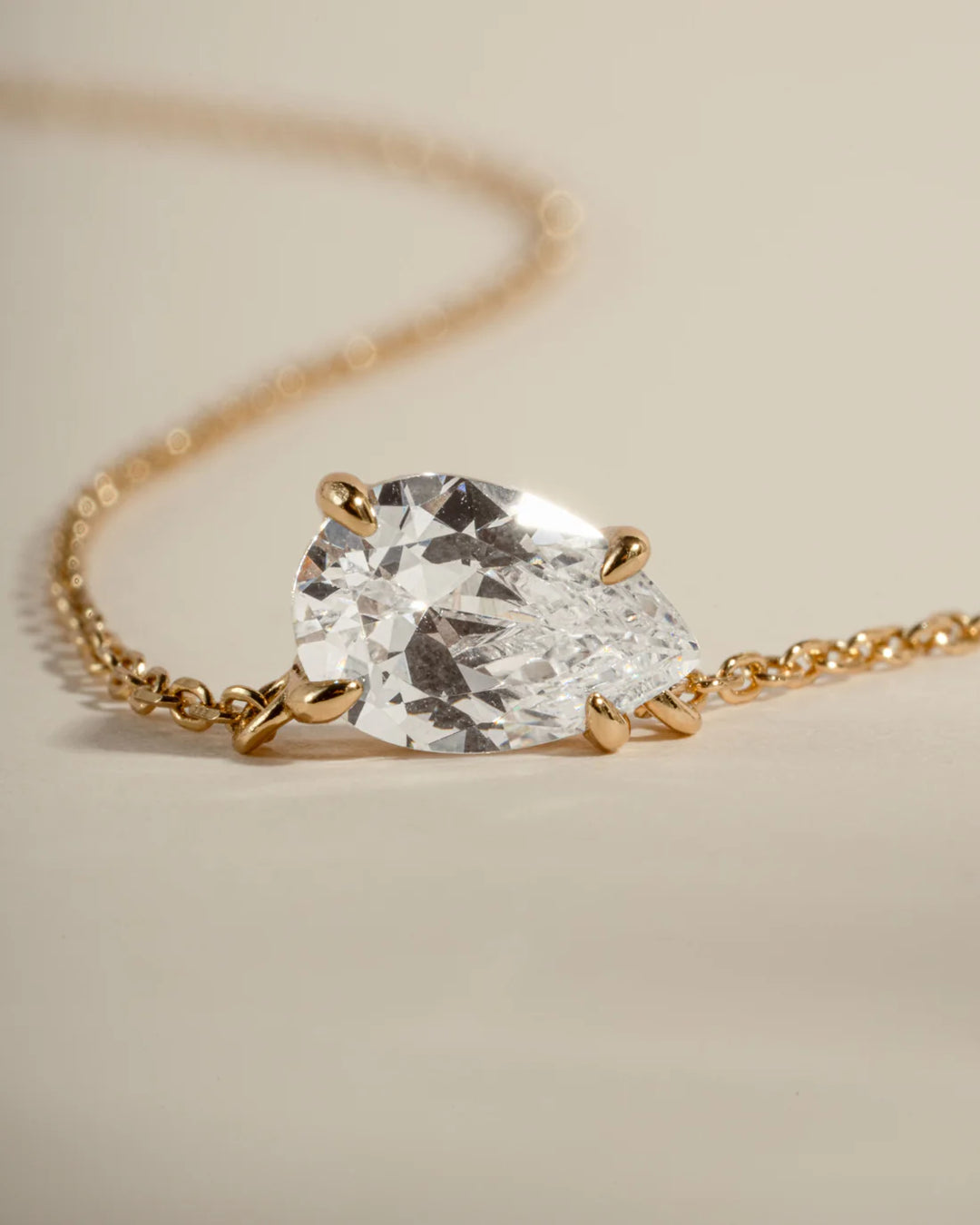 East-West Pear Solitaire Necklace