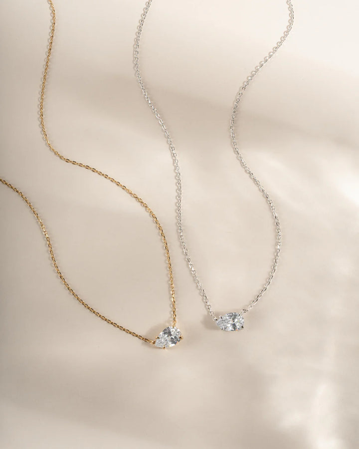East-West Pear Solitaire Necklace