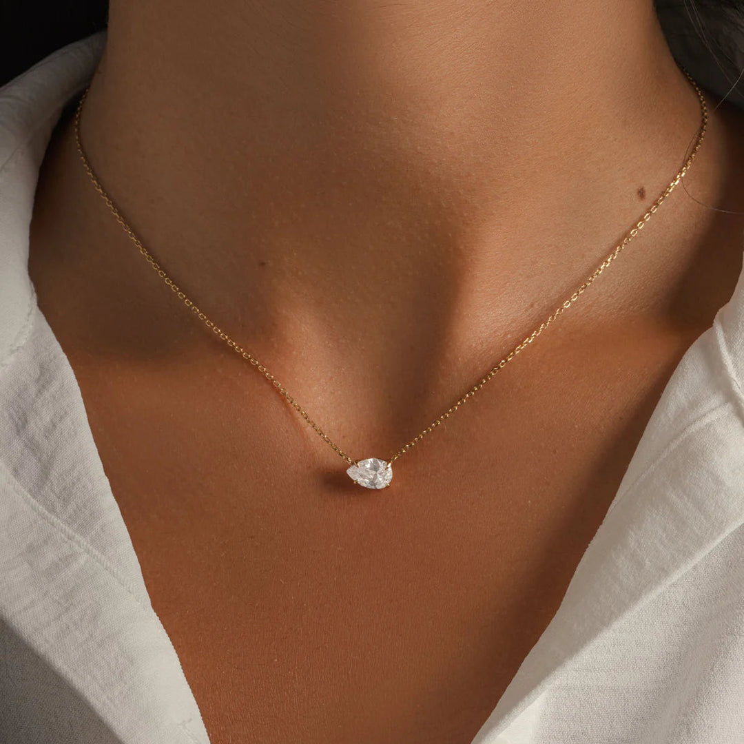 East-West Pear Solitaire Necklace