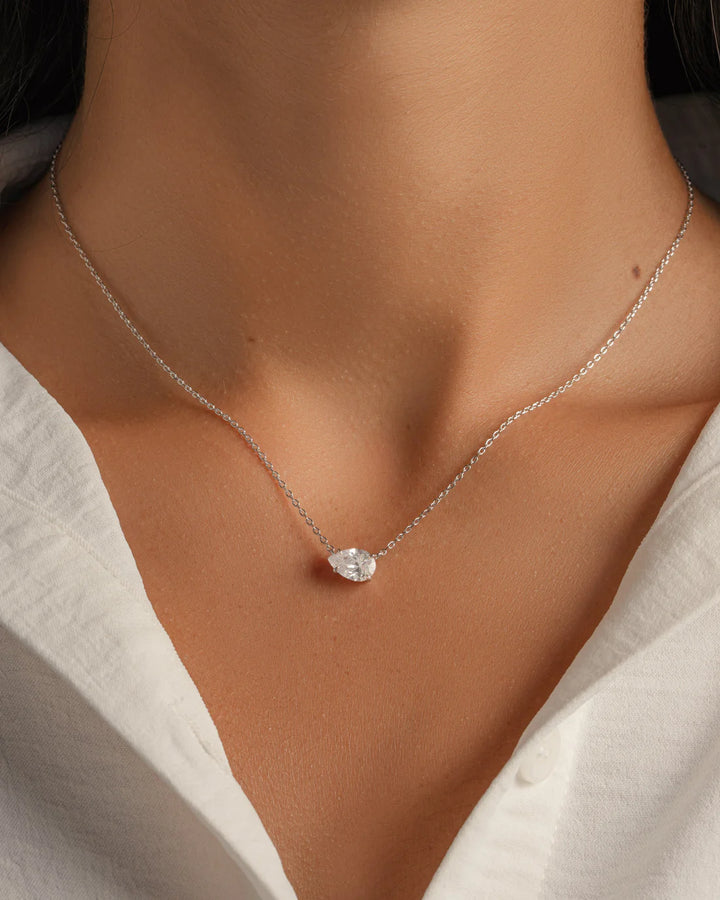East-West Pear Solitaire Necklace