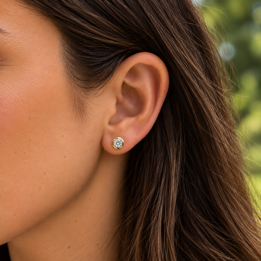 14K Diamond Bezel Stud Earrings