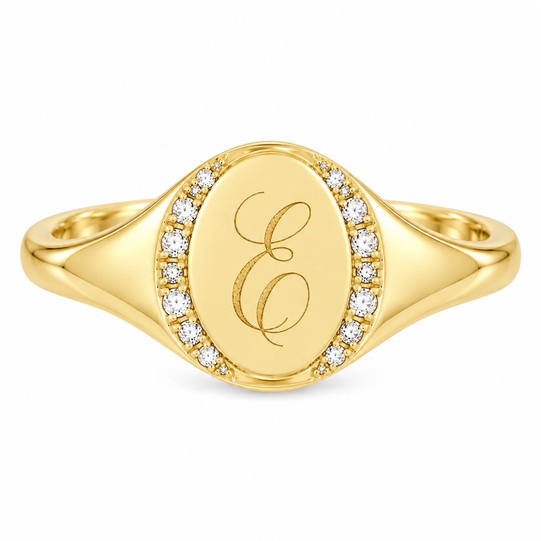 14K Diamond Accented Signet Ring