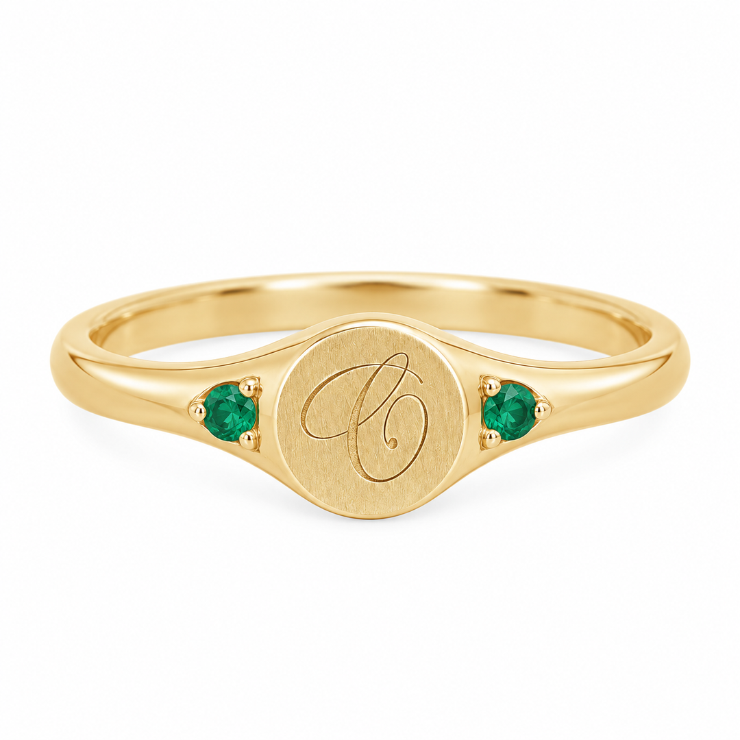 14K Engravable Gemstone Signet Ring