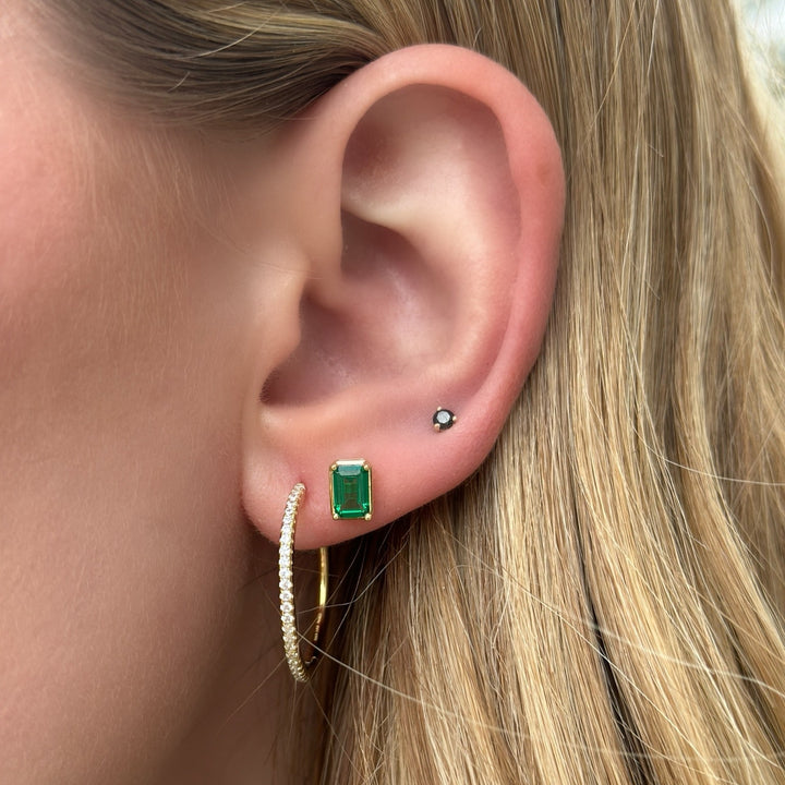 Emerald Baguette Studs