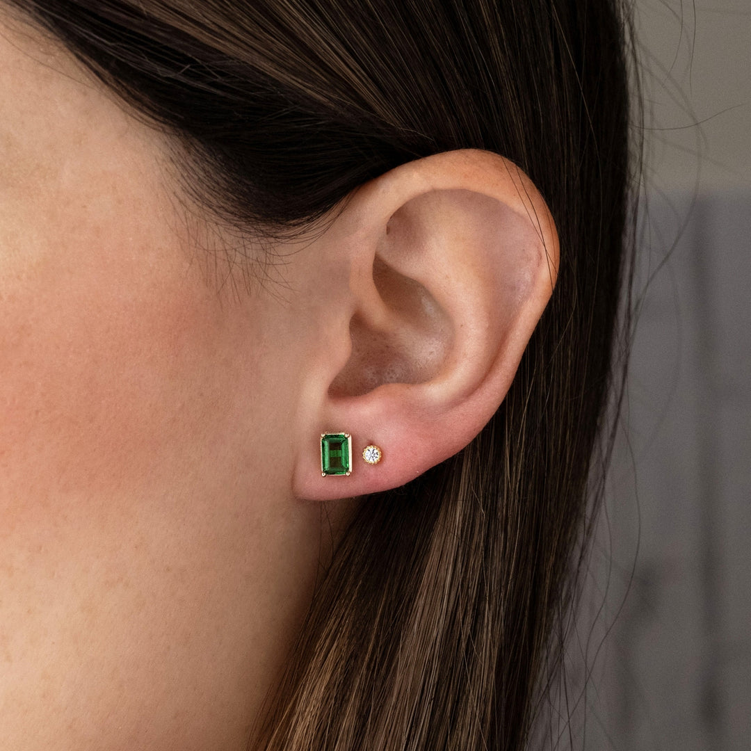 Emerald Baguette Studs