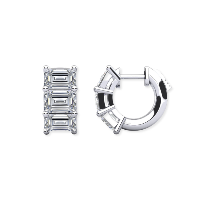 14K Emerald-Cut Shared Prong Huggies