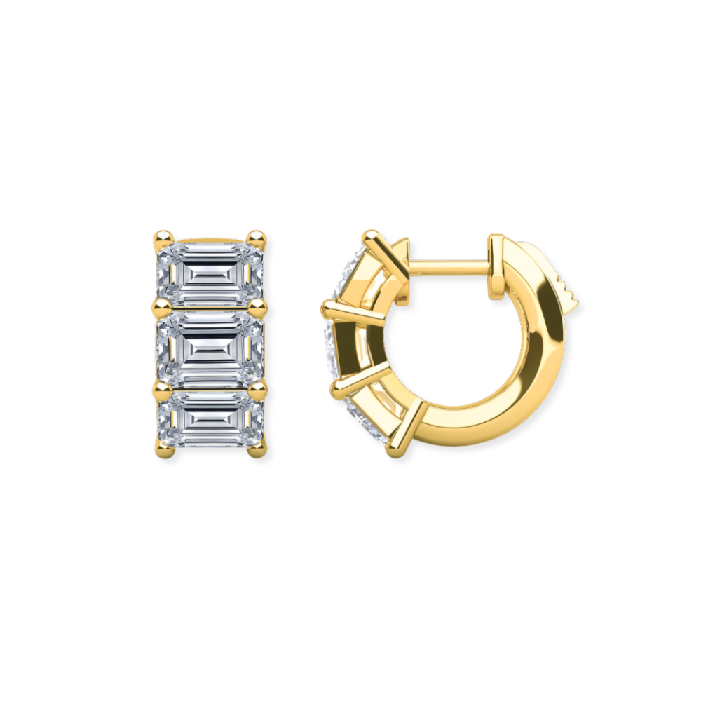 14K Emerald-Cut Shared Prong Huggies